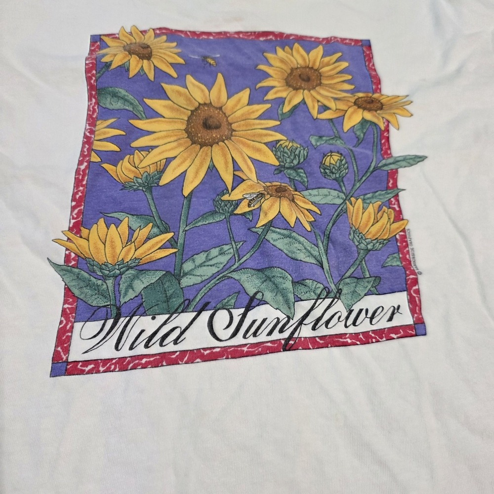 Vintage L.L. Bean Wild Sunflower Shirt Mens XL White Graphic USA 90s Nature - Picture 3 of 7